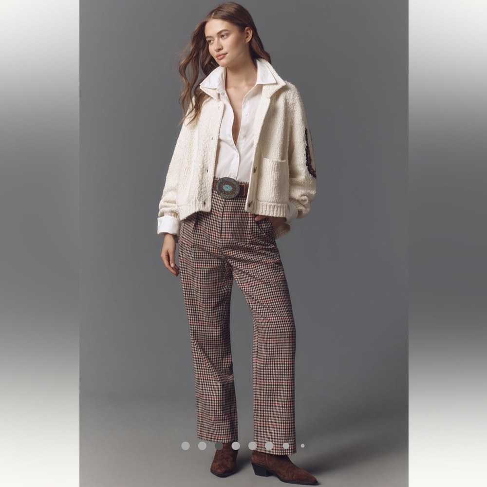 Anthropologie Cream Cardigan Sweater with Brown Horse Intarsia - Picture 3 of 16
